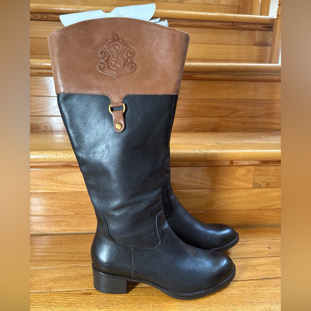 Franco Sarto Women's Black Leather Riding Boots Size 7 M Knee Length Boots